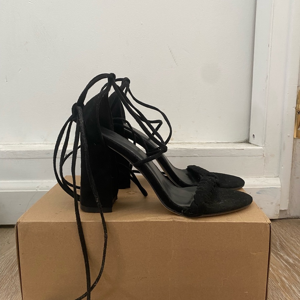 Black braided, wrap around heel